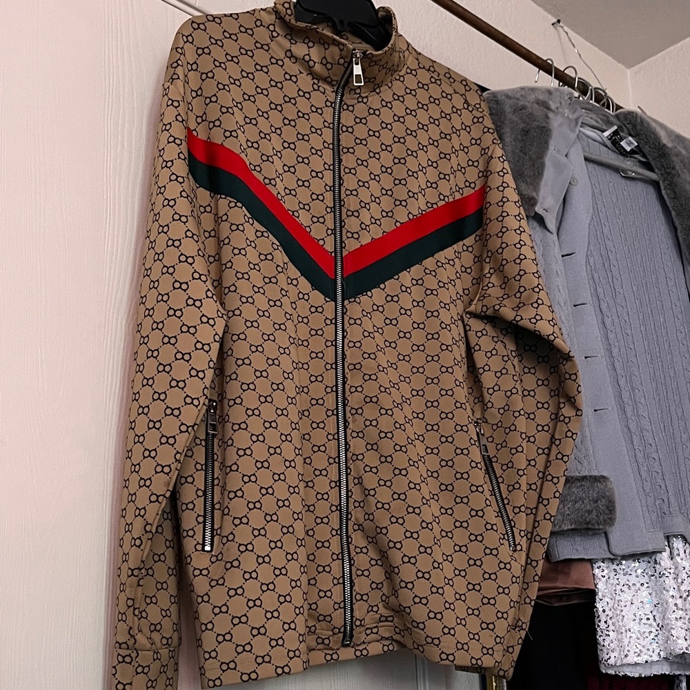 Giannii Size 2XL Beige and Red Patterned Bomber Jacket - Picture 4 of 6